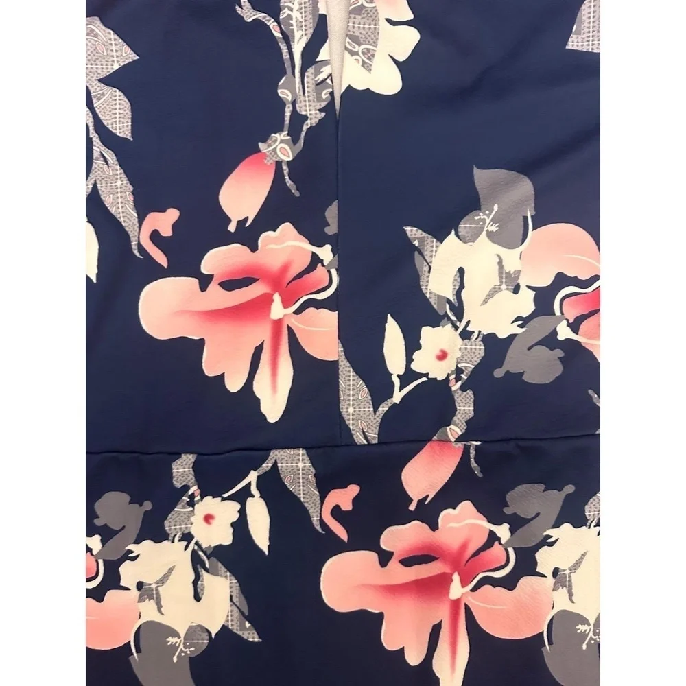 SHEIN Dress Womens Size L Navy Blue Floral Print‎ Short Sleeve Split V-Neck